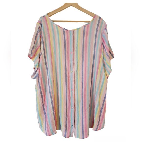 Torrid Multi Color Button Back Stripe Abbey Rayon Slub Top Short Sleeve Shirt 3X - Picture 6 of 15